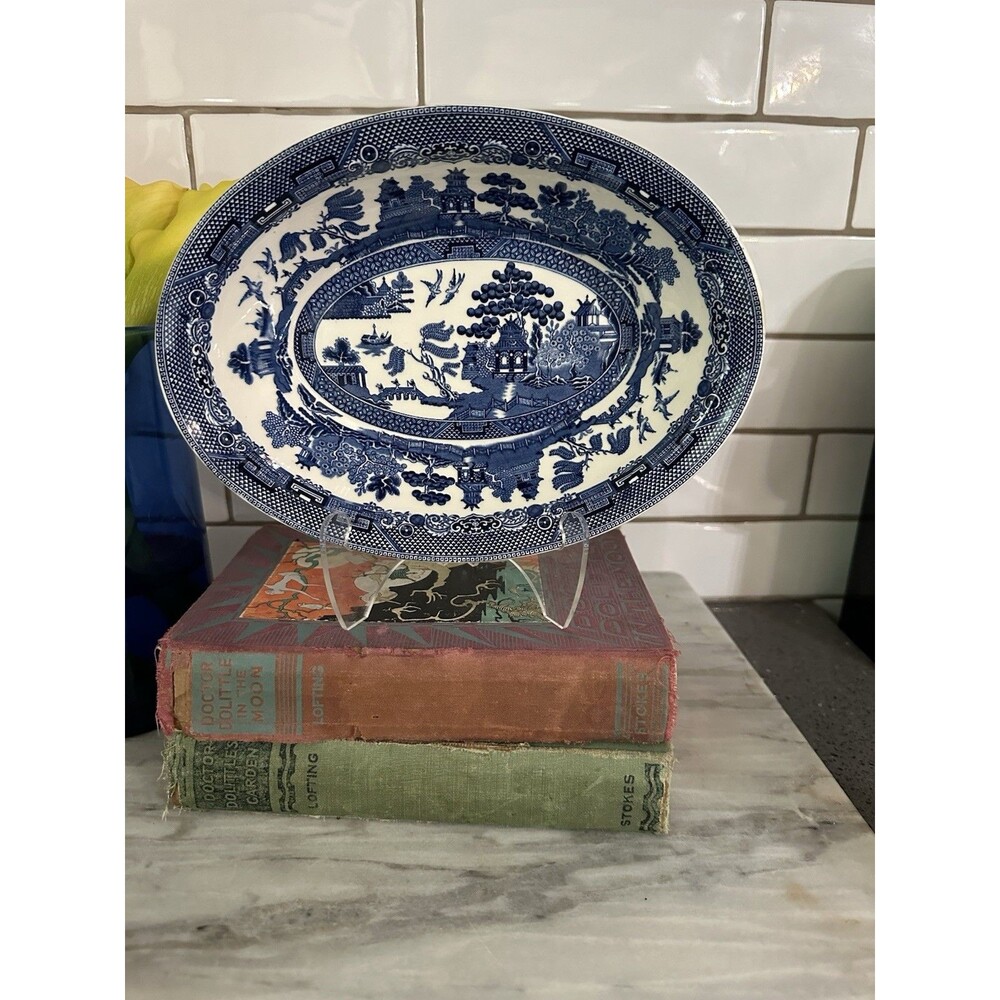 Johnson Bros Blue Willow Vegetable Serving Bowl 9” England Oval Bowl Vintage